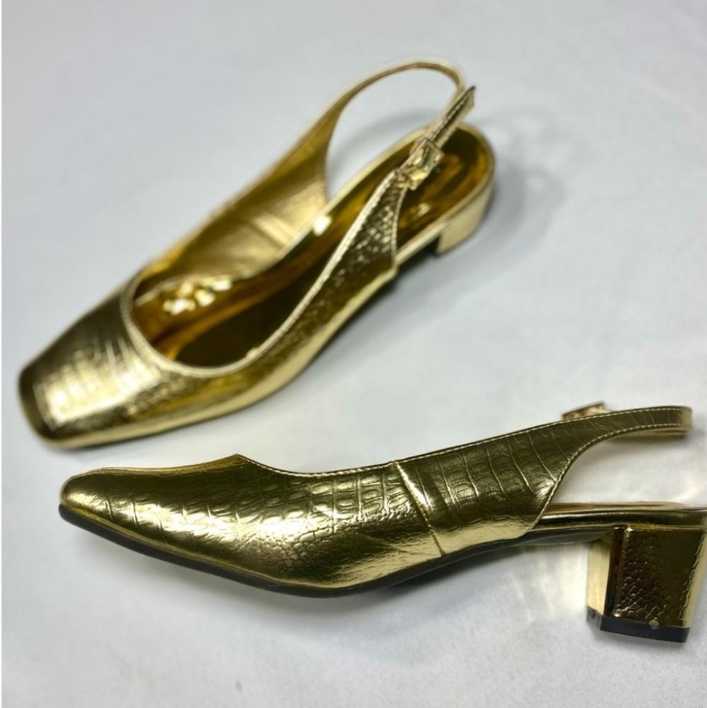 Pierre Dumas Gold Textured Slingback Heels 11